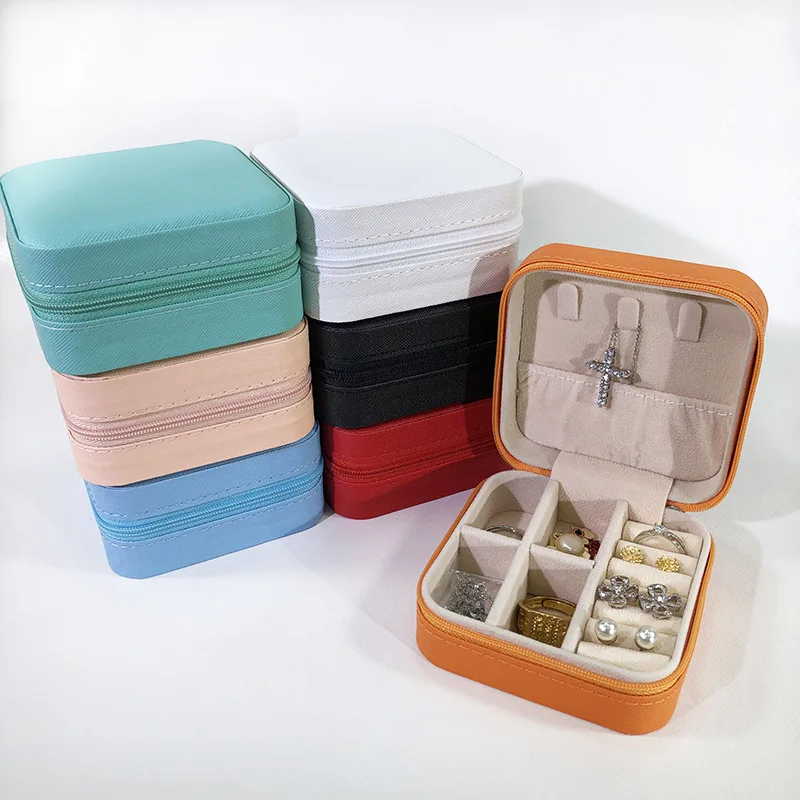 

Mini Portable PU Leather Or Flannelette Zipper Jewelry Box Ring Necklace Earrings Pendant Multi-functional Jewelry Storage Box