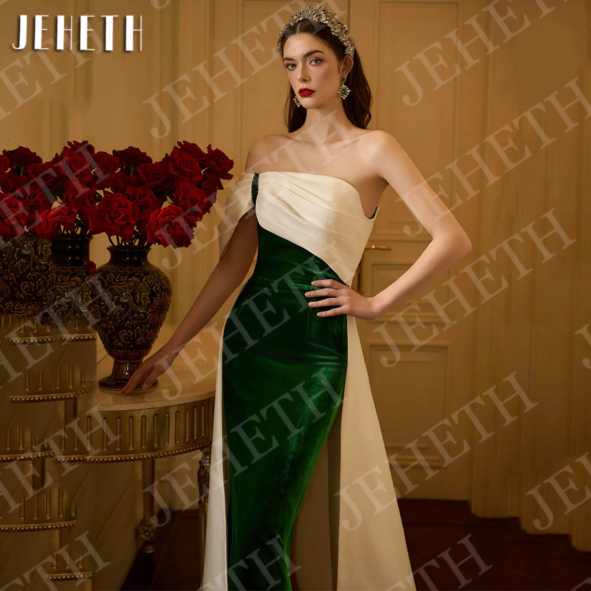 JEHETH une épaule robes de soirée sirène longue velours élégant femmes robe de soirée de bal longueur de plancher personnalisé Une épaule robes de soirée sirène longue velour élégante femmes robe de bal longueur de pla