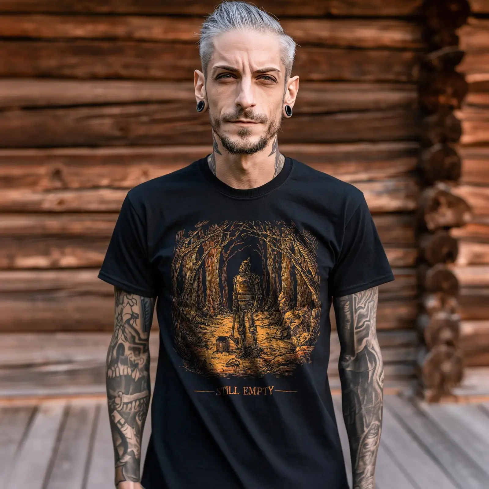 Still Empty T Shirt Tin Woodsman Oz No Heart vintage Washed graphic Slightly Versatile homme Stretched designer clothes