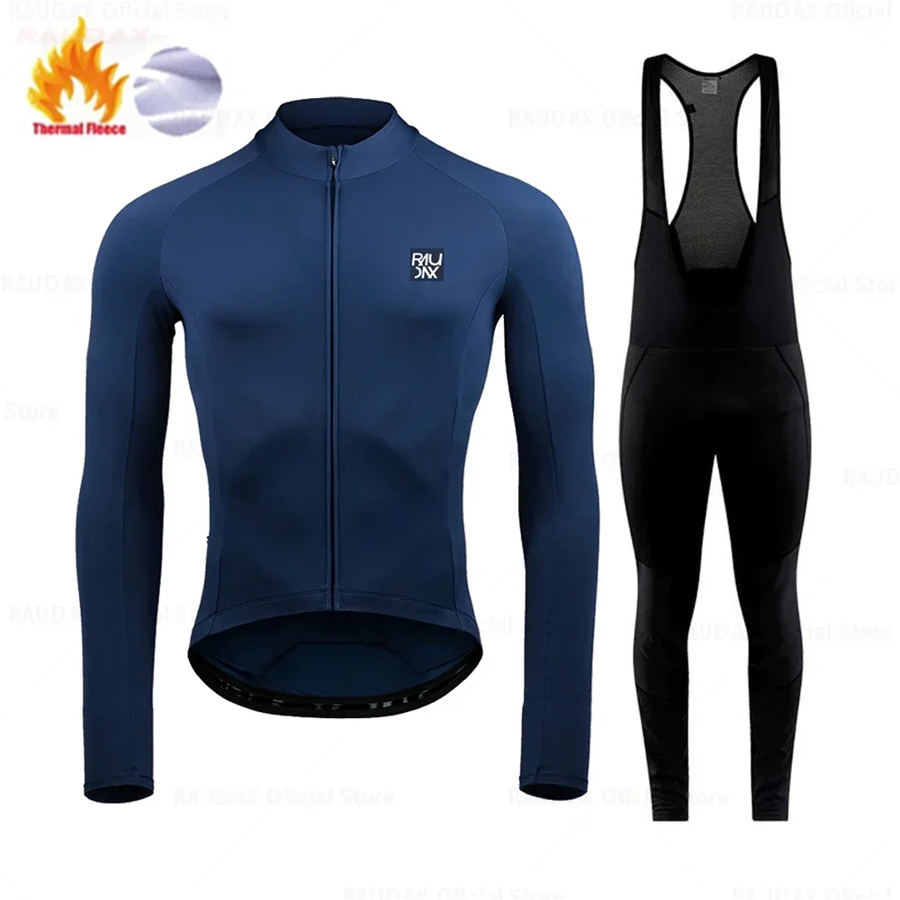 Raudax Winter Thermal Fleece Bicycle Clothing Suits Cycling Jersey Set Sport Bike MTB Riding Clothing Bib Pants 2023 Warm Sets