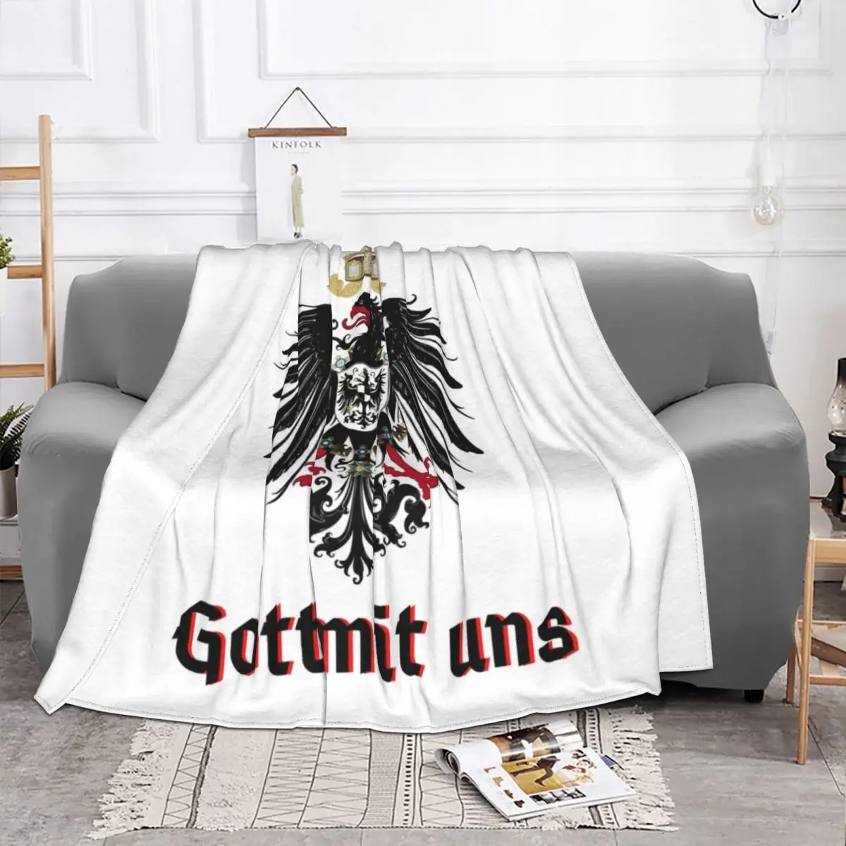 God With Us Blankets Plaid Warm Flannel Coat Of Arms Of The German Empire Flag Throw Blanket for Car Bedding Couch Quilt