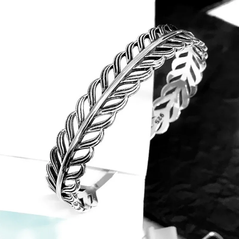 Women's 925 Sterling Silver Hollow Leaf Opening Bracelet