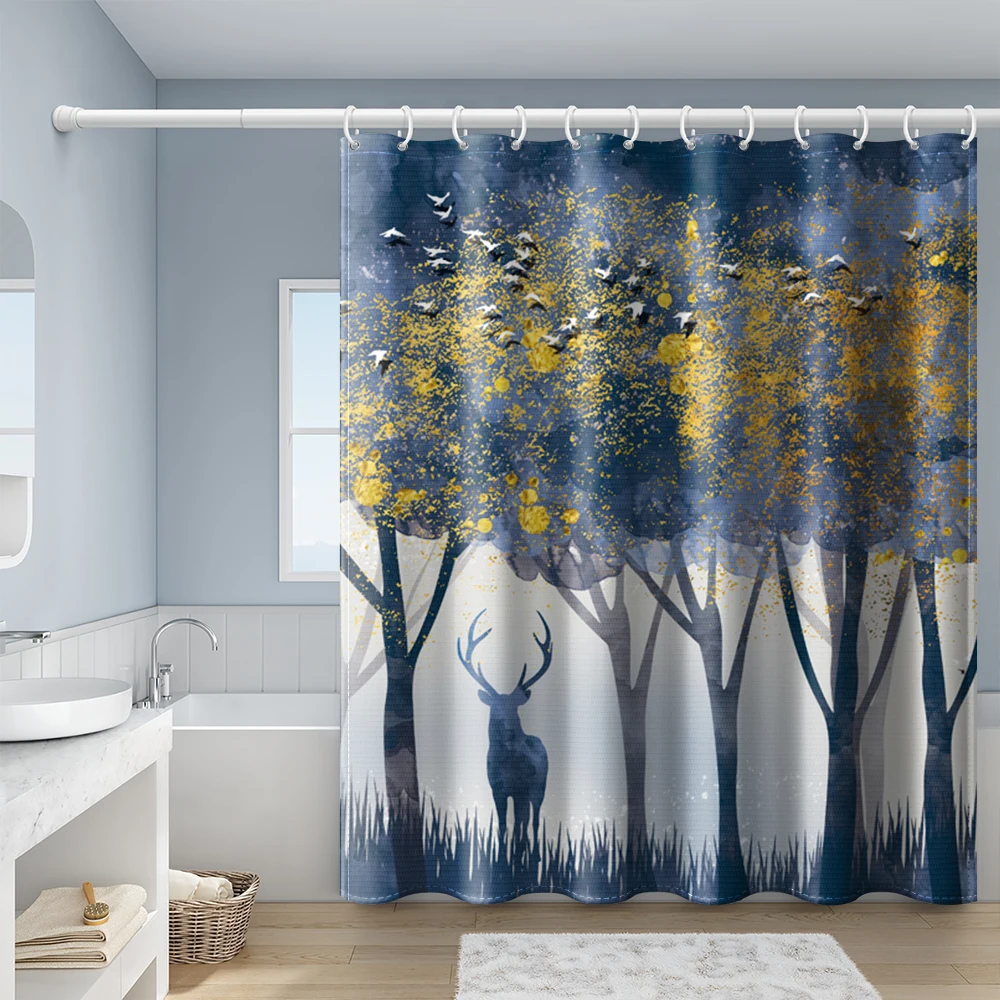 Moonshadow Forest Elk Shower Curtains Bathroom Curtain Frabic Waterproof Polyester Bath Curtain with Hooks