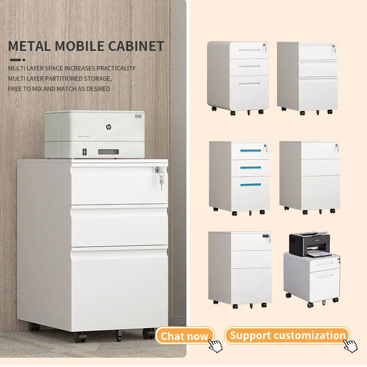 Wholesale Cheap Best Sell 3 Drawers Bookcase With Sliding Rail Movable File Cabinet