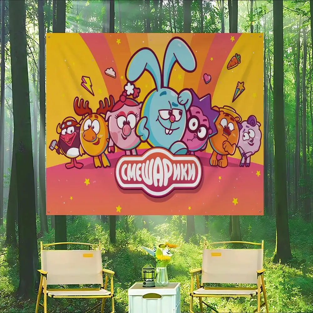 Russian Animation Smeshariki Family Gatherings Outdoor Atmosphere Flags Camping Decorations Banners