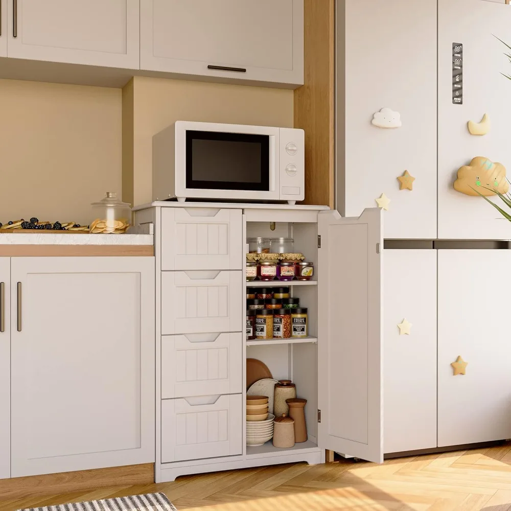 

33" Kitchen Pantry Storage Cabinet with Door and Shelves, Small Food Pantry Cabinet Cupboard, Freestanding Wooden Bathroom
