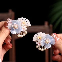 Fairy Flower Hair Clips 2pcs Pearl Pendant Hairpin Chinese Hanfu Hair Accessories Children Step Shake Barrettes Retro Jewelry