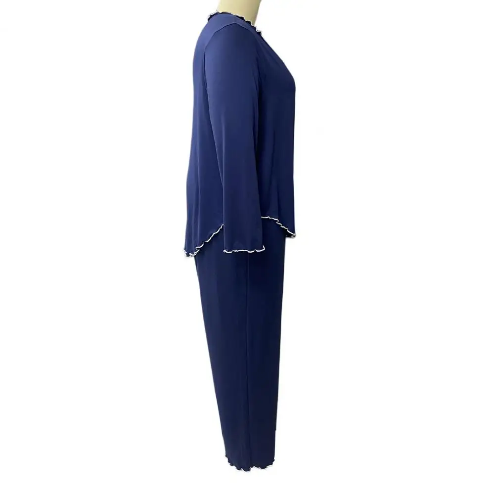 Cute Loungewear with Bow Decoration Women's Plus Size Pajama Set Long Sleeve Top Pants Loungewear Ruffle Bow Sleepwear for Women