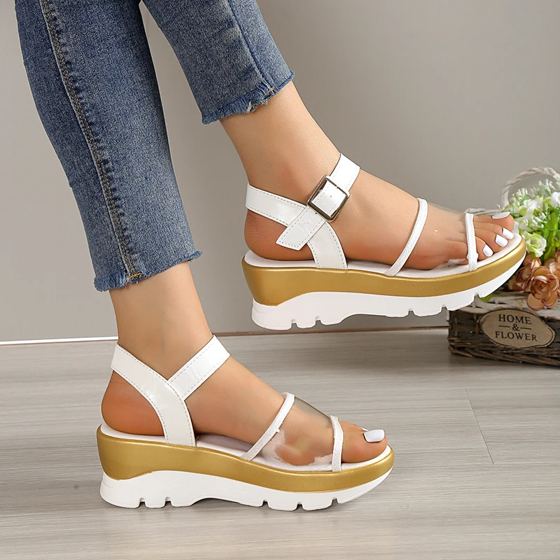 Summer Thick-soled Non-slip Vinyl Wedge Sandals for Women Roman Sandals Women Light Ankle Straps Thick-soled Sandals