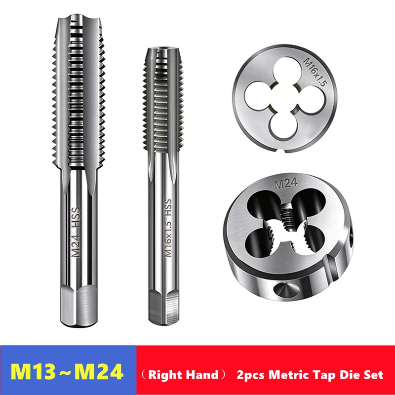Tap Die Set M13-M24  2pcs Right Hand Metric, Used for Machine Tool Internal and External Thread Tapping and Thread Repair Tools
