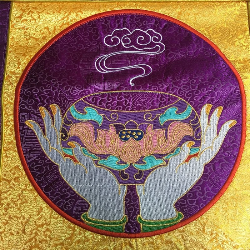 Purple Satin Cloth Embroidered Bergamot Prajna Lotus Table Circumference Decoration Buddhist Hall Dharma Ware Buddhist Supplies