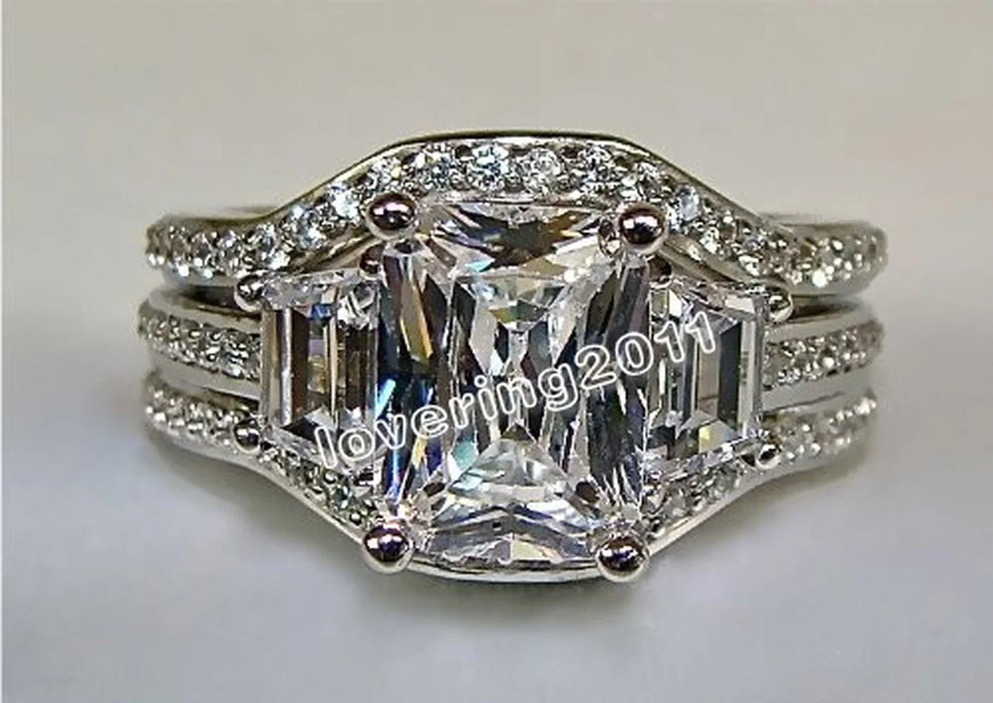 Vintage 10K White Gold 3ct Lab Diamond Ring sets 925 Sterling Silver Bijou Engagement Wedding band Rings for Women men Jewelry