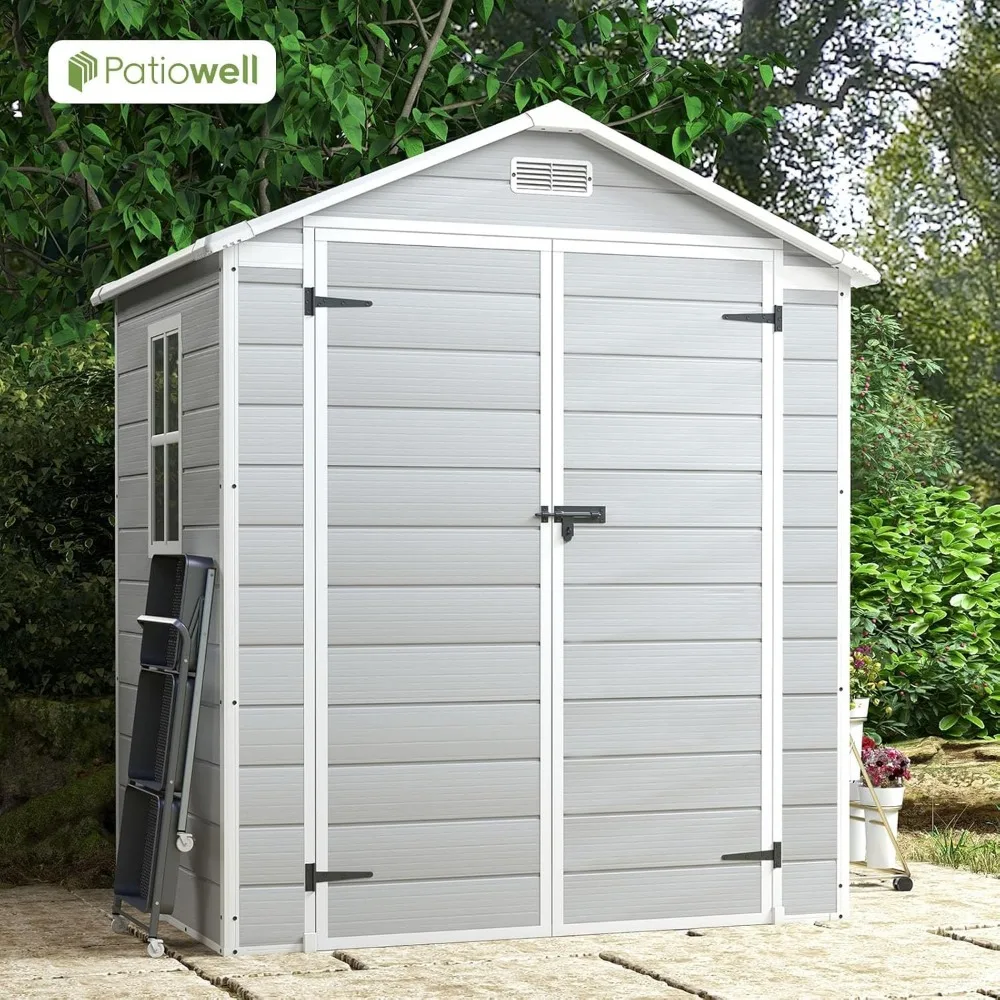 6x4 FT Plastic Outdoor Storage Shed, Resin Shed Perfect to Store Patio Furniture, GardenTools Bike Accessories,Beach Chairs Grey