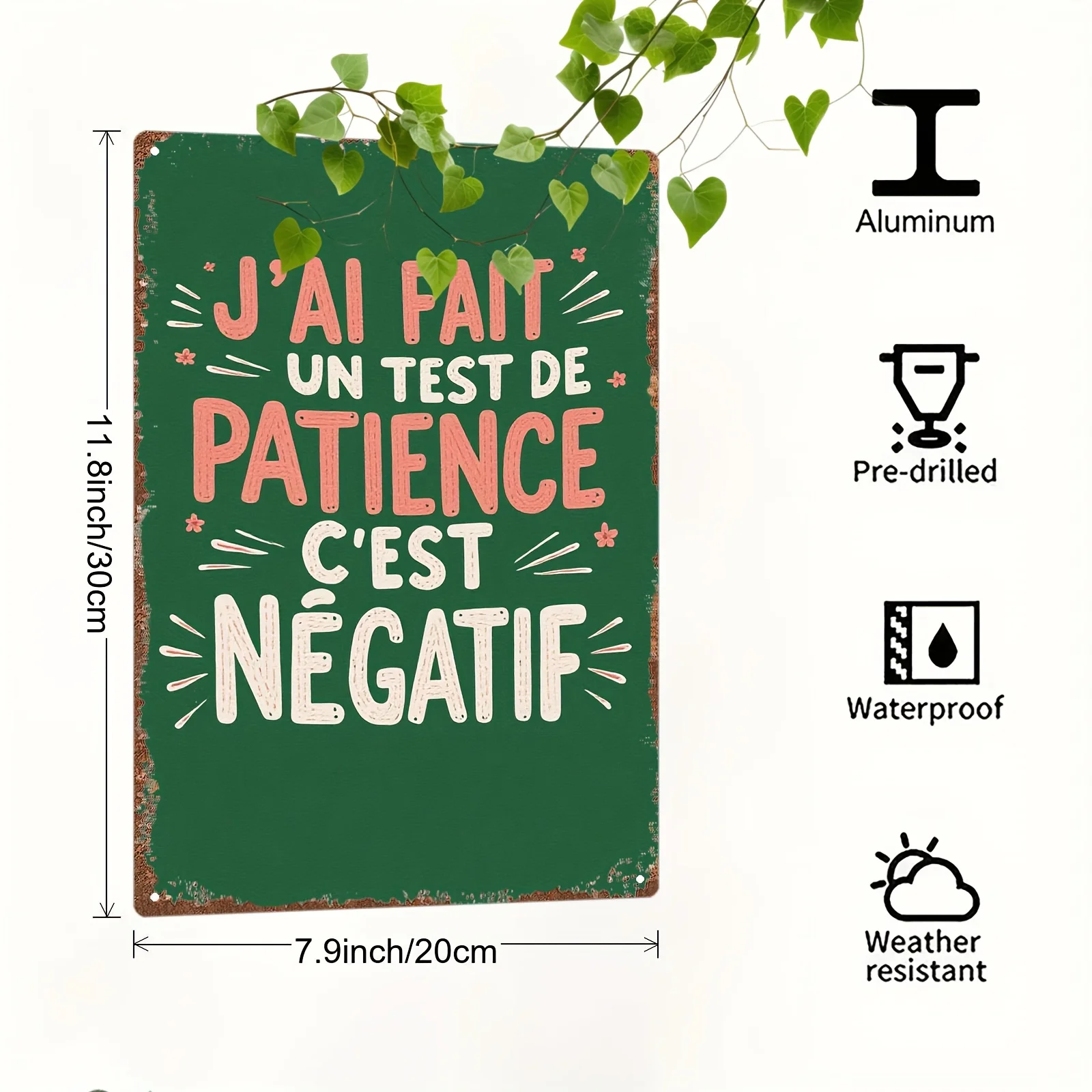 1pc 20*30 Cm/8*12 Inch Retro Fun French Motto Aluminum Decorative Sign, Green Background Pink Text 