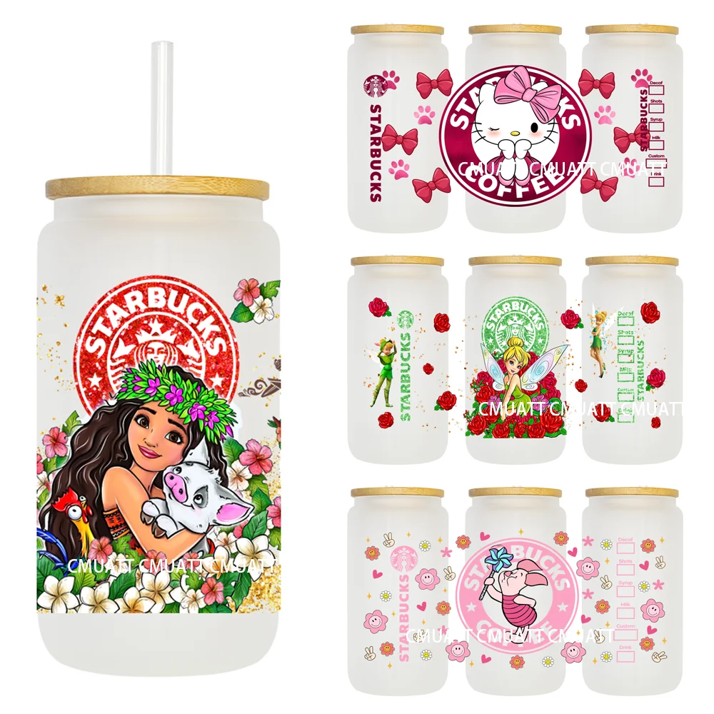 

Beautiful Girl With Flowers 16OZ UV DTF Cup Wrap Transfer Sticker Custom Label DIY Durable Waterproof Logo For Libbey Glass Can