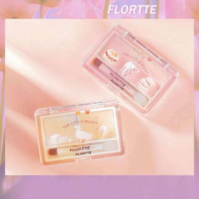 Flortte 2-color Double Texture Cream Highlighter Powder Matte Glossy Diamond Glitter Contour Brighten Palette Face Makeup Beauty