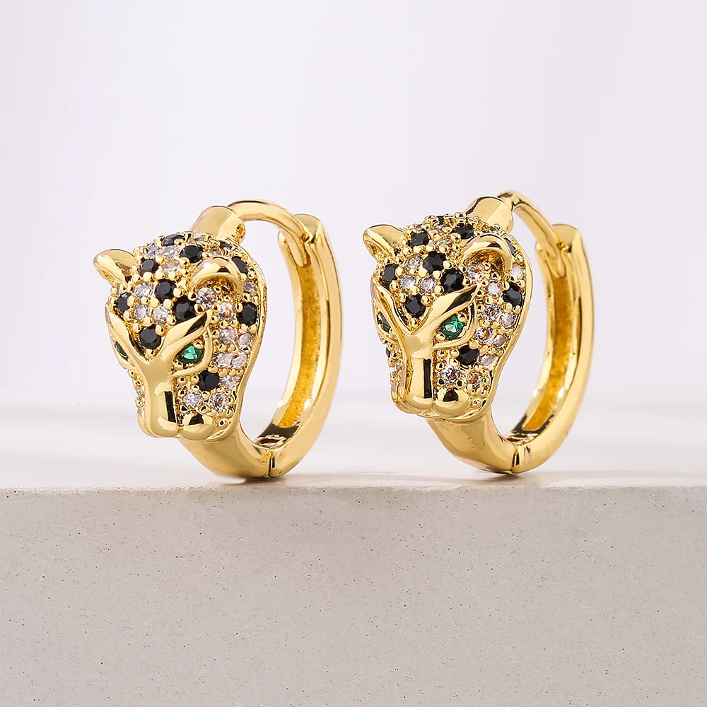 New Arrive Bling Women Earrings, Gold Color Leopard Drop Earrings with AAA CZ Stone Row,  Elegant Lover Jewelry Gift