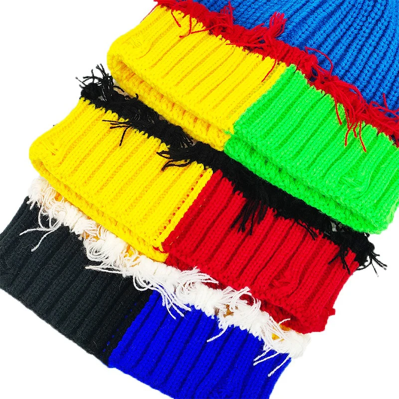 Topi Rajut Y2K, Topi Wol Hangat Musim Dingin dengan Lubang, Aksesoris Streetwear Hip Hop, Paduan Warna Baru