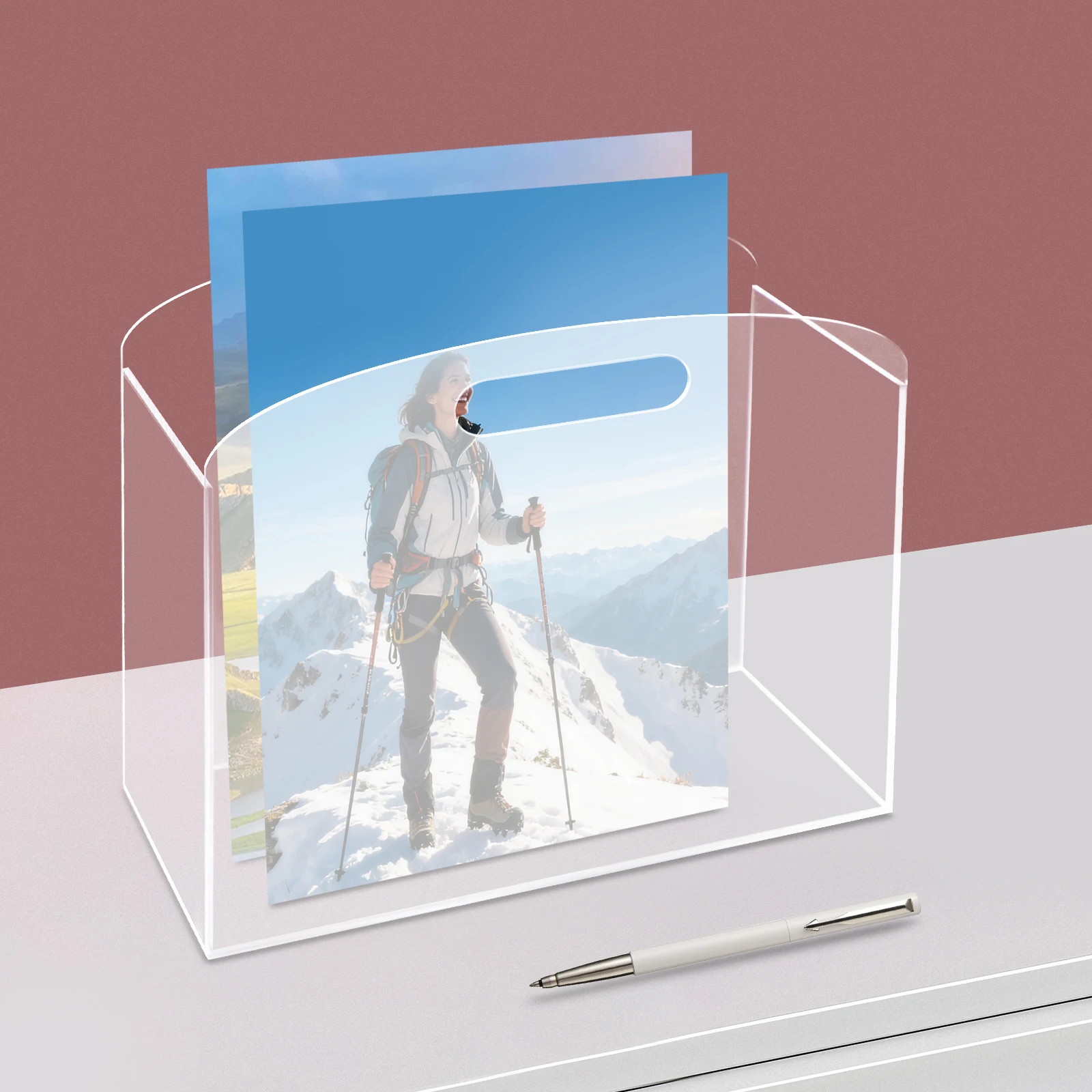 Porte-revues en acrylique transparent, organisateur de rangement de bureau pour le bureau, la maison, le salon, support d'affichage moderne pour livres, brochures, dossiers, journaux