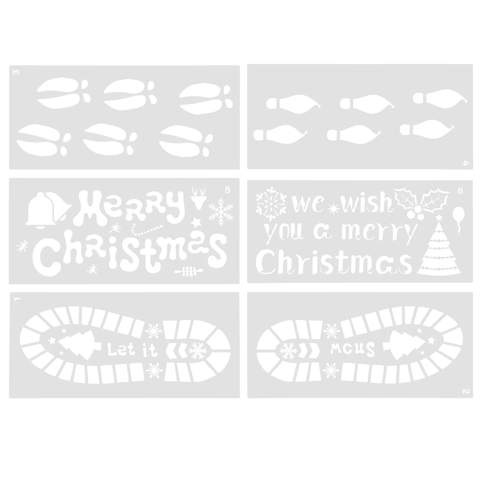 6 Sheets Christmas Cutout Template Painting Hollow Kids Drawing Templates The Pet Spray Child Footprint