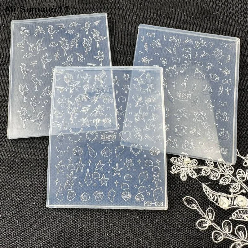 【A6L】1Pcs Nails Mold Crane Swan Sea Star Conch Nail Art Templates 3D Silicone Relief DIY Nail Decoration Manicure Design Tools