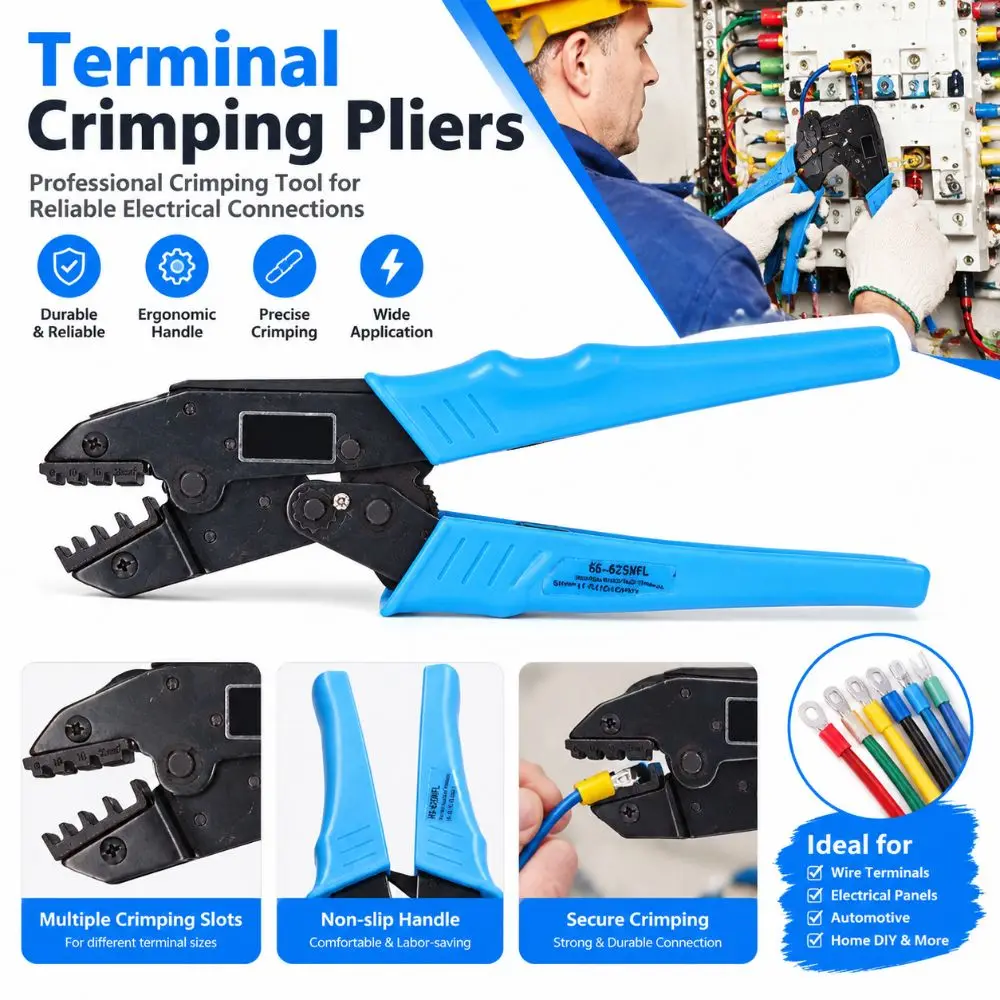 Ratchet Mechanism Ratcheting Crimper Plier Tool Steel Construction Portable Terminal Crimper Durable Dipped Grip