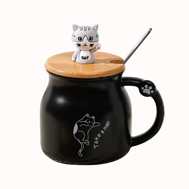 Creative Color Cat Heat-resistant Mug Cartoon with Lid Cup Kitten Coffee Ceramic Mugs Children Cup Office  Drinkware Gift