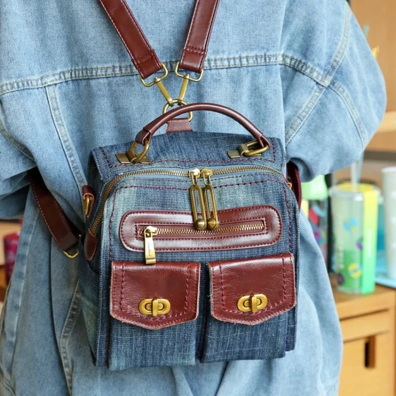 Luxury Female Bagpack Shoulder Bag Womens New Design Sense Niche Backpack Fashion Denim Back Pack Dual-use Female Mochila