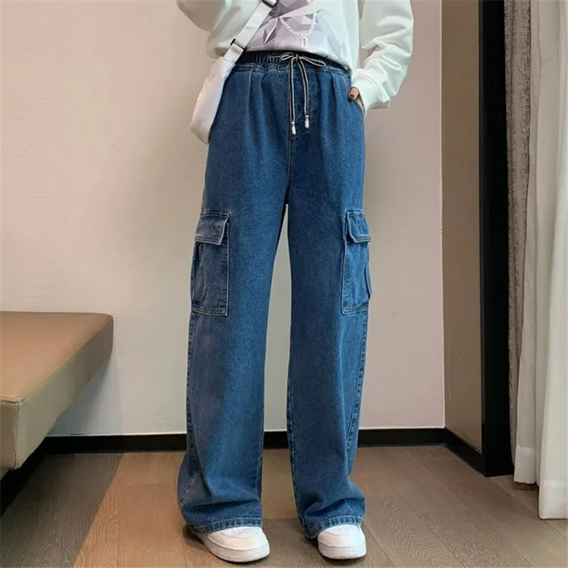 

6XL HIgh Waist Wide Leg Jeans Casual Cargo Vaqueros Korean Streetwear Straight Denim Pants Womens Baggy Trousers Oversize