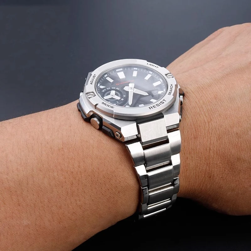 ل كاسيو G-SHOCK الصلب القلب GST-B500 GST-B500AD/BD/D الرجال الفولاذ المقاوم للصدأ حزام الساعات المعادن ساعة رياضية سلسلة فضي أسود