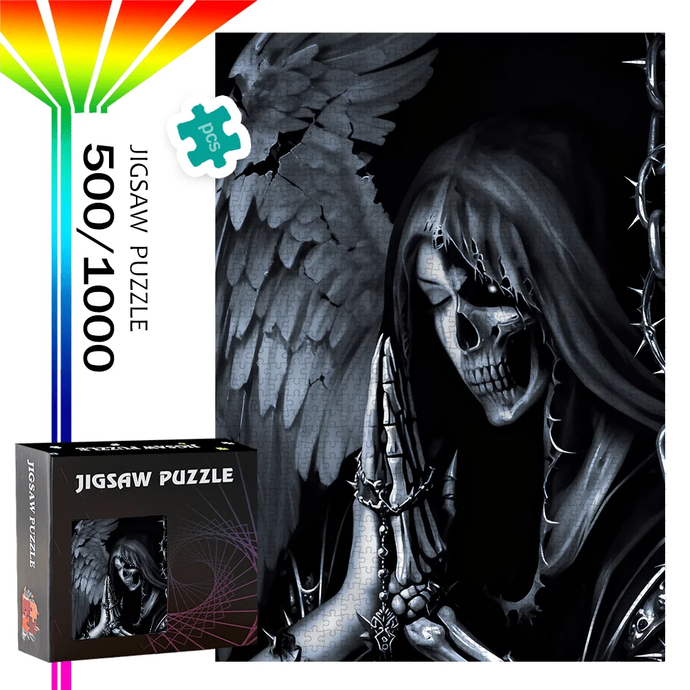 

500pcs/1000pcs High-Quality Jigsaw Puzzle | Featuring Skull and Wings Design, Ideal for Birthday, Halloween, Christmas, Thanks