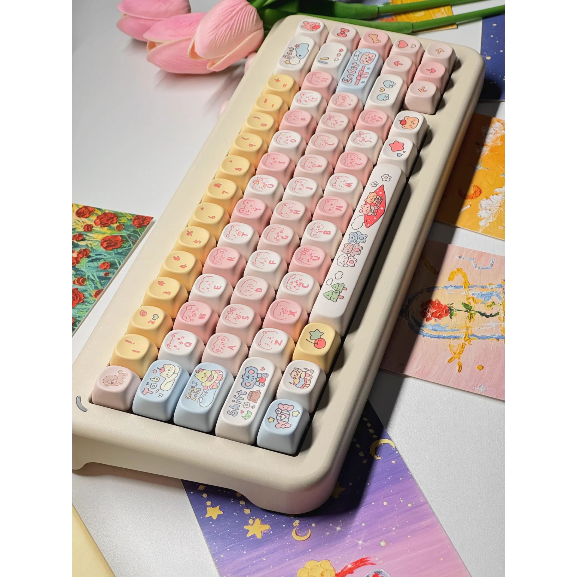 Forest Party MOA Keycap PBT 146+4 Replacement Keys 7U Space Cute for 60/64/84/98/108 Mechanical Keyboard MX Switch Wooting