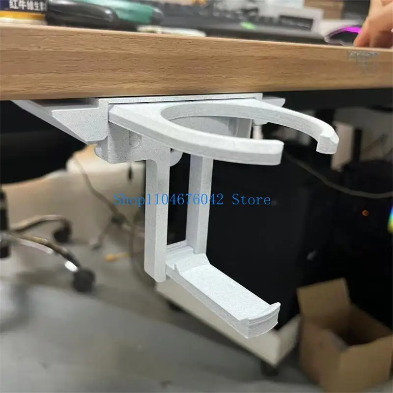 652F Foldaway Under Desk Beverages Organizers Adjustable Length Cup Holder for Workspaces Gaming Setups Storage