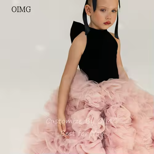 OIMG Luxury Ball Flower Girl Dresses High Neck Gown Wedding Party Dress Flowers Floor Length Princess Birthday Dress Customized - Image 4