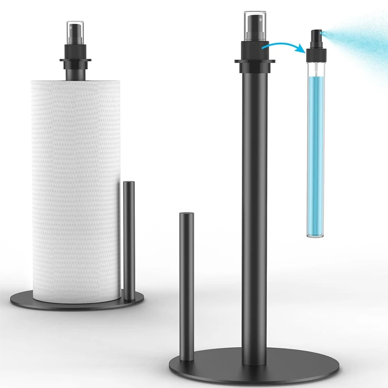 Paper Towel Holder with Spray Bottle, Stainless Steel Paper Towel Holder Stand with Base for Kitchen, Bars, Dining Tables