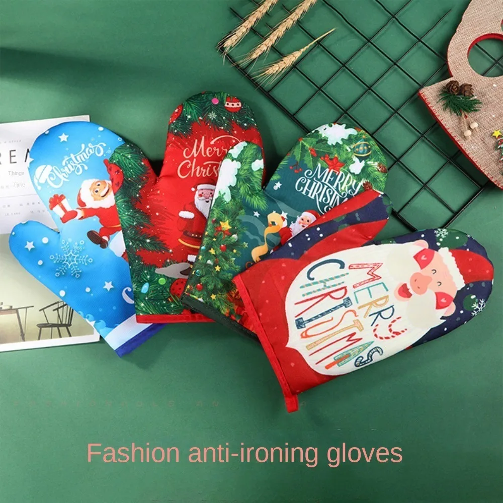 

Kitchen Accessaries Heat Resistant Christmas Trim Oven Mitts Cotton Baking Microwave Gloves Anti-Hot Mat Baking Insulated Gloves
