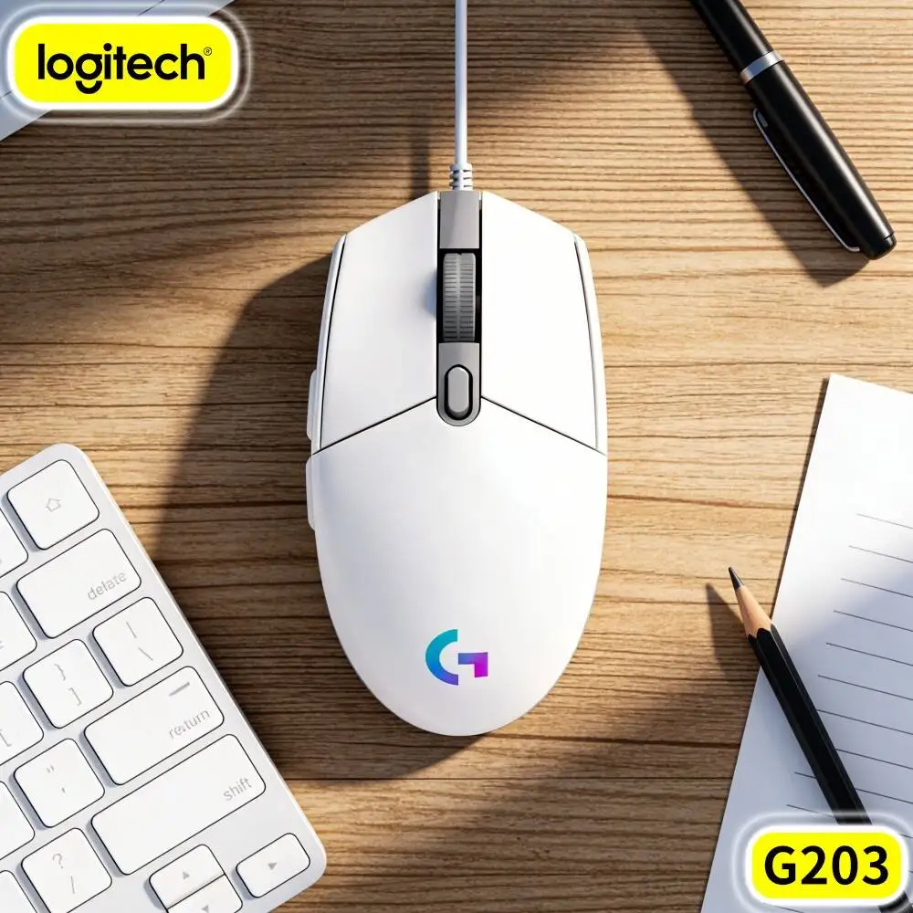 Logitech G203 Wired Gaming Mouse DPI Adjustment Colorful RGB Responsive Clicks USB For Laptop Office