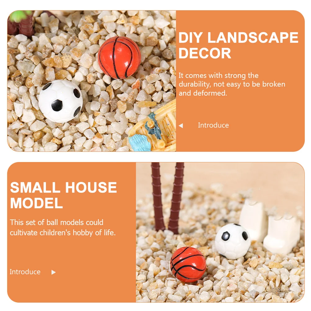 

20pcs Simulation Mini Football Basketball Resin Small House Ornament Lifelike Decorative Balls Diy Landscape Accessory