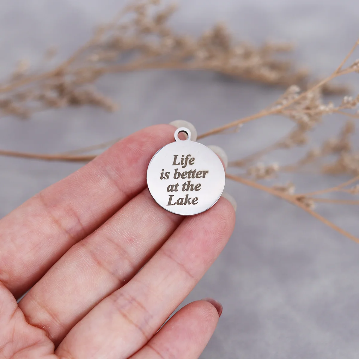 3Pcs/lot Laser Engraved Life Is Better At The Lake Stainless Steel Charm Bracelet Keychain DIY Metal Jewelry Bulk Accessories