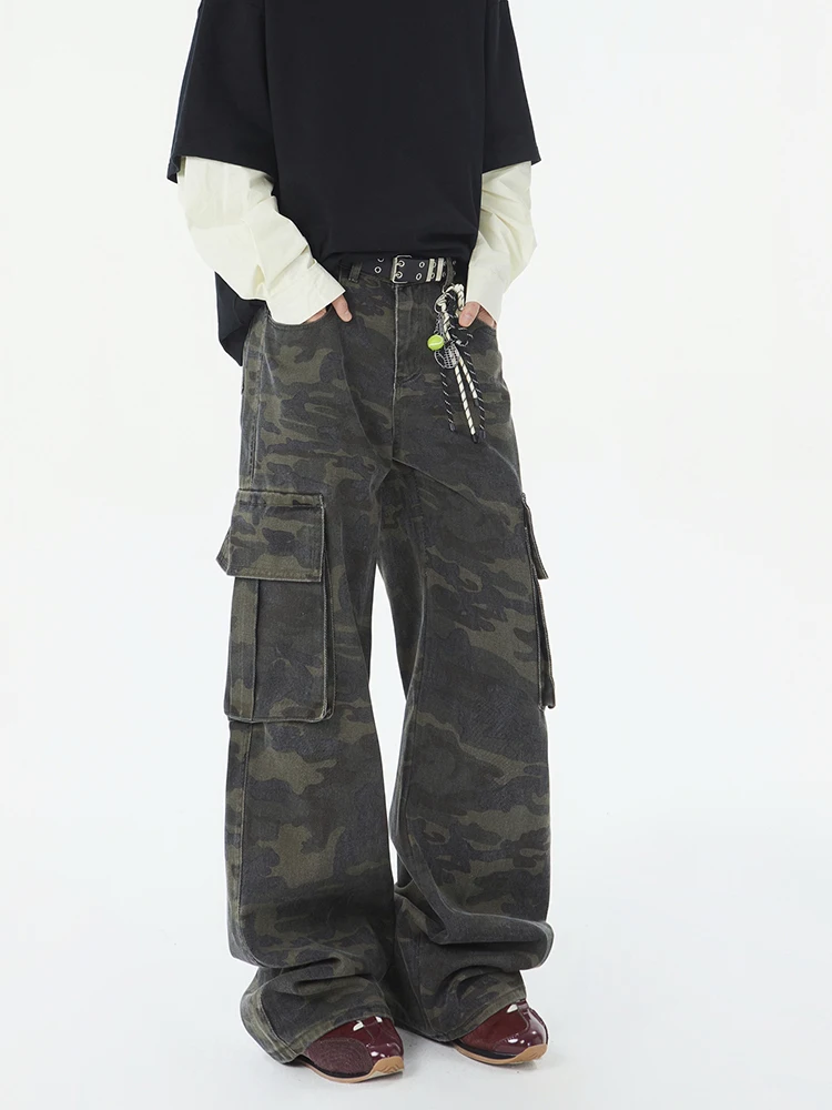 

American Retro Camouflage Work Pants Men's Trendy Brand Multi-Pocket Loose Straight Leg Wide Leg Drape Casual Pants