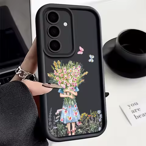 Bouquet Girl Pattern Phone Case For Samsung Galaxy S24 S23 S22 S21 Ultra A52 A53 FE A54 A15 A35 A55 A14 A34 5G Protection Covers