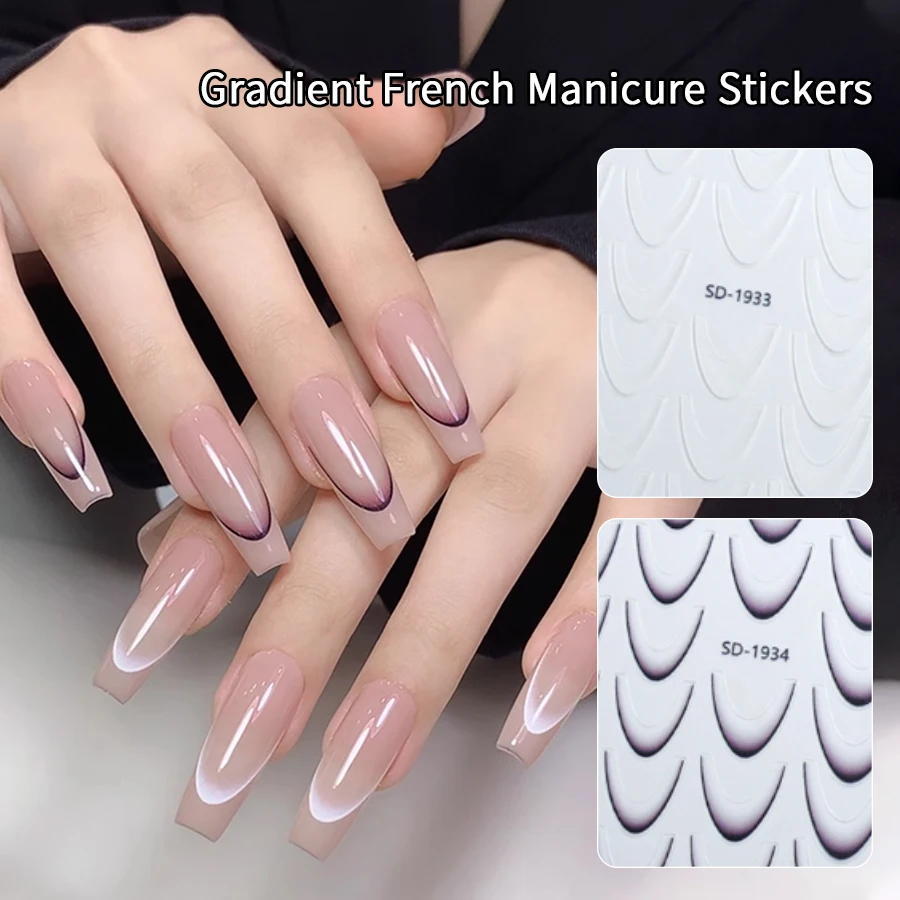 1pc 3d preto/branco sorriso linha design decalques de unhas gradiente francês arte do prego adesivos auto-adesivos dicas de unhas guias para decoração de unhas