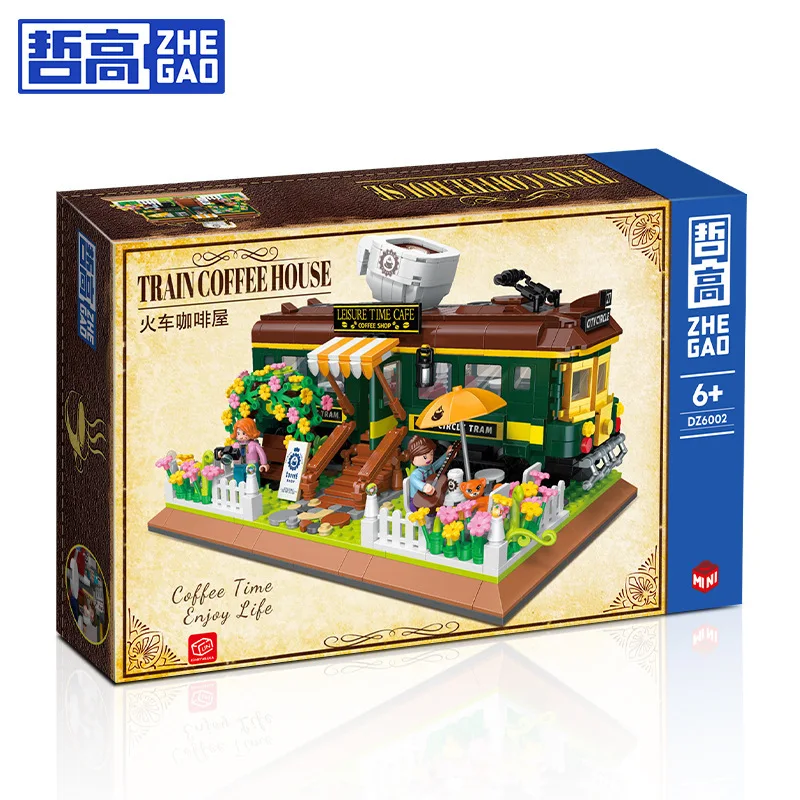 Creative Train Cafe Street View Series Building Blocks Model Decoration Puzzle Assembly Toys For Gift