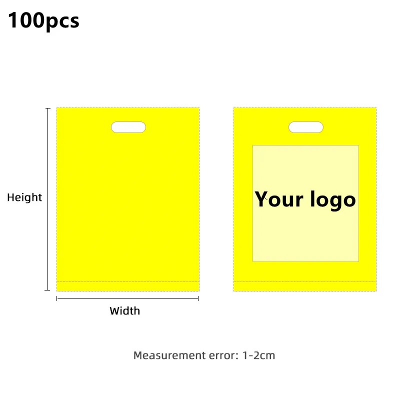 Customized Logo Shopping Bag, Portable Plastic Gift Packing Bags, Busins Customer Plastic Bag, 100Pcs