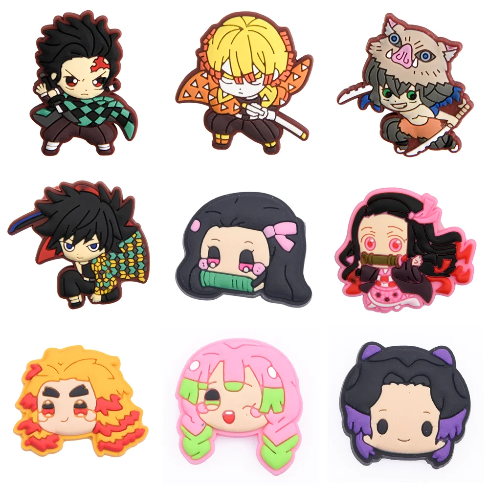 Oferta Imperdível: 1 unidade de Charms de Anime para Crocs, Personagens de Demon Slayer, Decorações de PVC para Sapatos, Acessórios para Crocs e Sandálias, Presentes para Festas