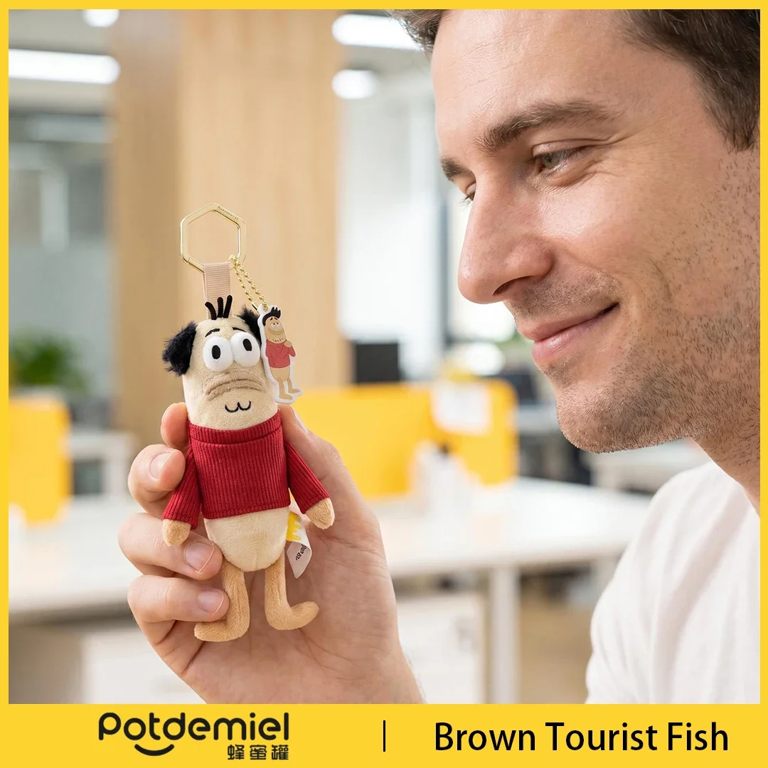 Potdemiel SpongeBob SquarePants Brown Tourist Fish Plush Keychain, Cute Funny Cartoon Stuffed Doll Bag Charm Pendant Kids Gift view 5