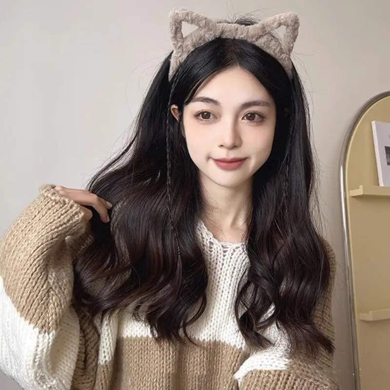 A3PB Adorkable Furry Hairband Kitten Ears Headbands Leopard Print Makeup Heappiece