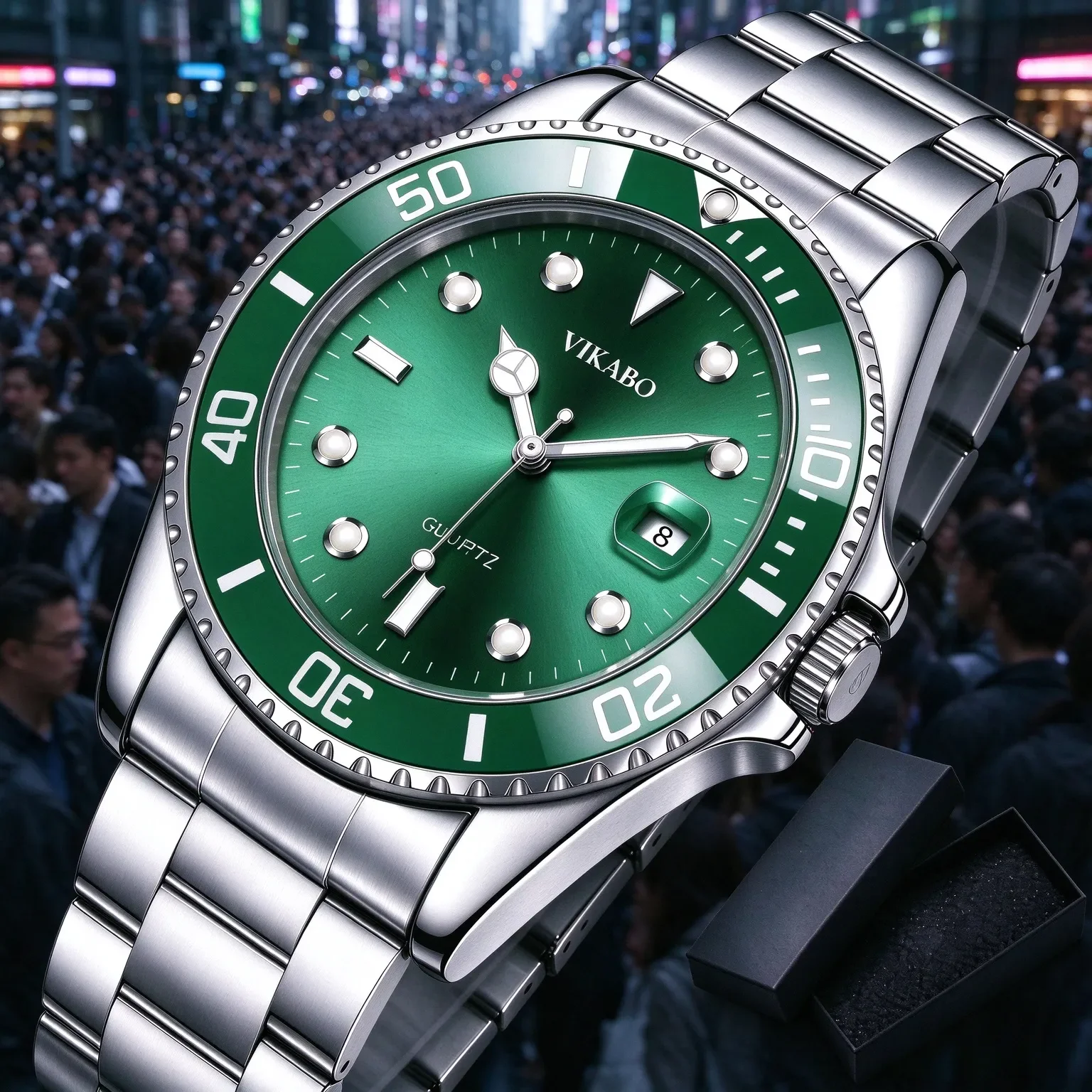 Sport Business Style Male Quartz Wristwatch Stainless Steel Band Calendar Function Daily Men Watch