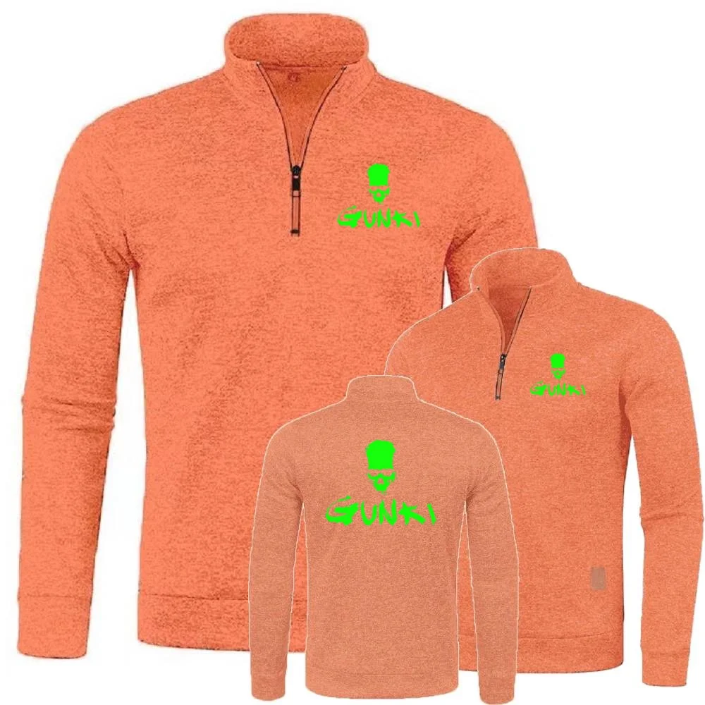 Gunki moletom meio zíper suéter de gola alta outono witer masculino pulôver de lã macia camisa casual malha jaqueta esportiva