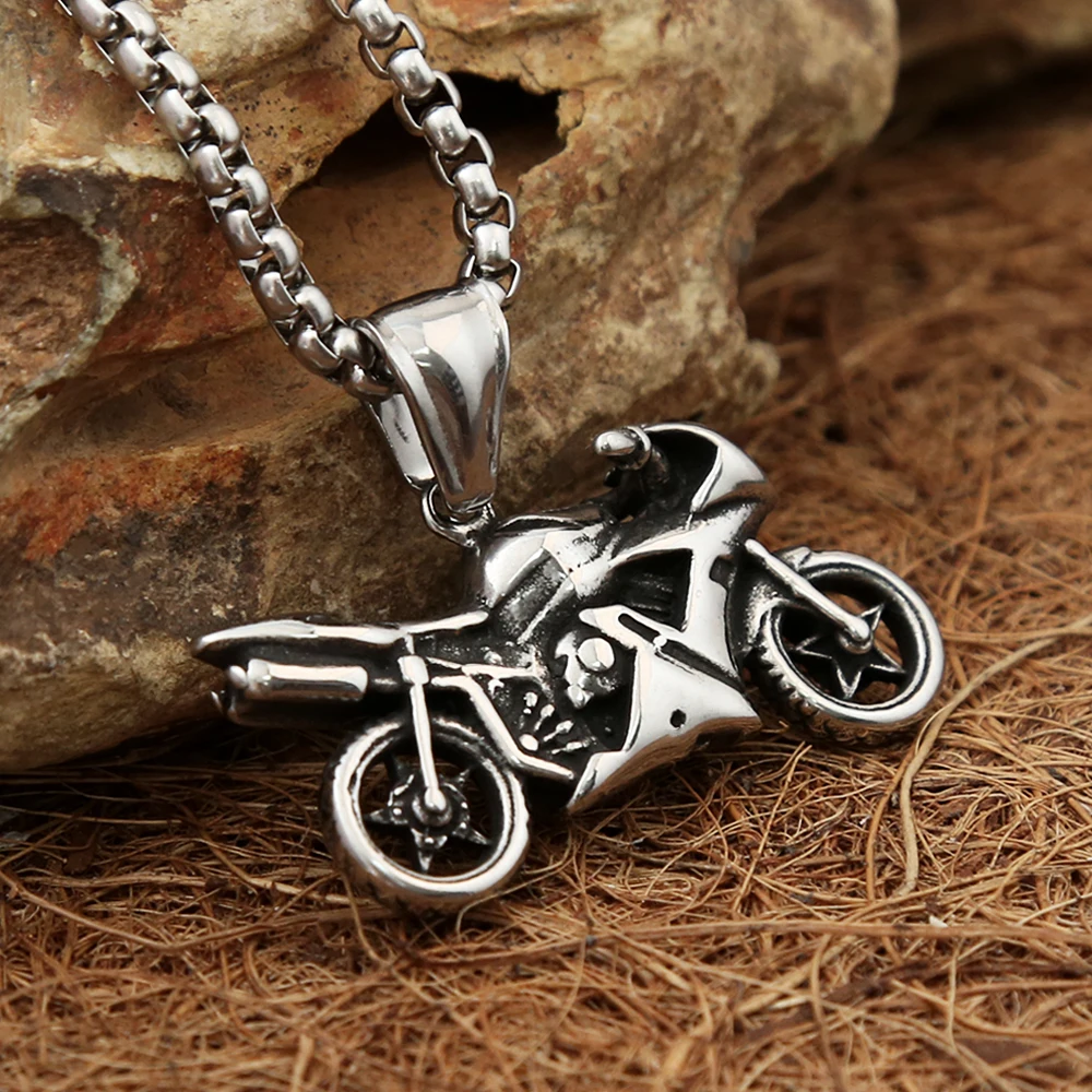 Punk Vintage 316L Stainless Steel Motorcycle Pendant Knight Necklaces For Men Boys Hip Hop Biker Party Jewelry Gift Dropshipping